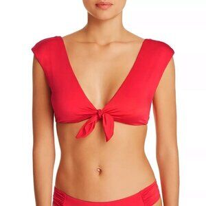 NWT Trina Turk Women's Getaway Tie Front Solids Cap Sleeve Swim Bikini Top